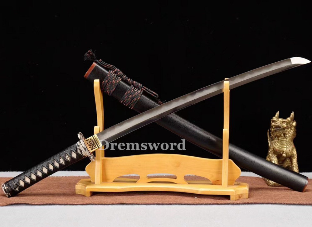 Hand made Folded steel clay tempered Japanese Samurai Sword Wakizashi sharp blade Drem 772
