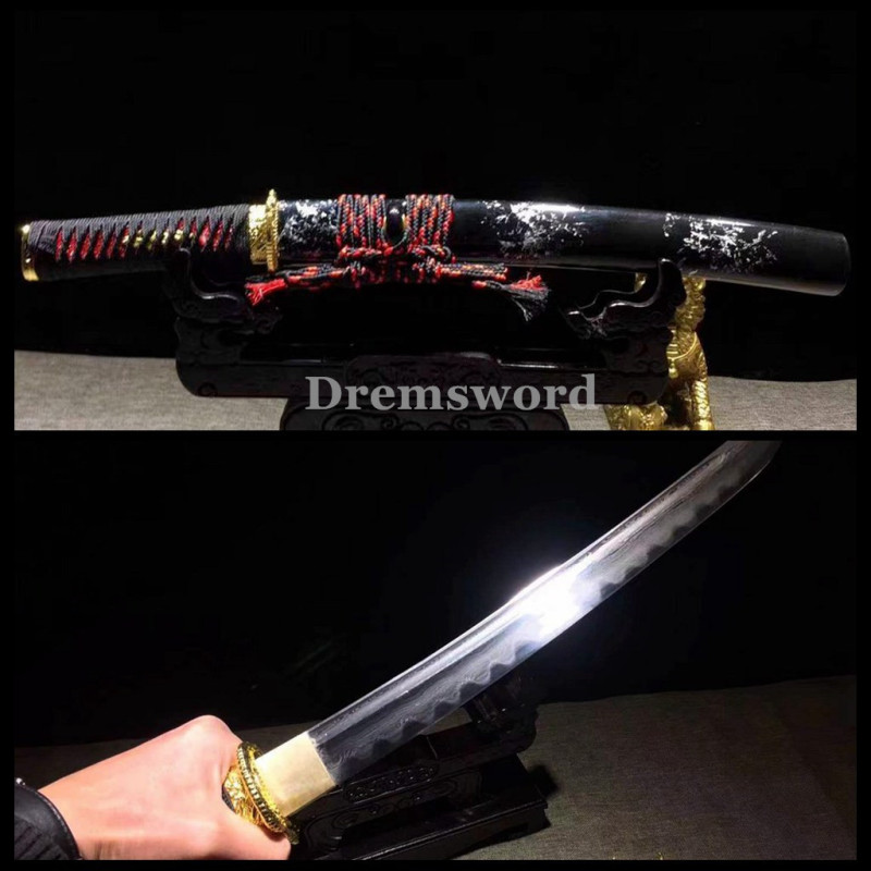 Hand made Folded steel clay tempered tanto Japanese samurai  Sword battle ready  sharp blade Drem 767