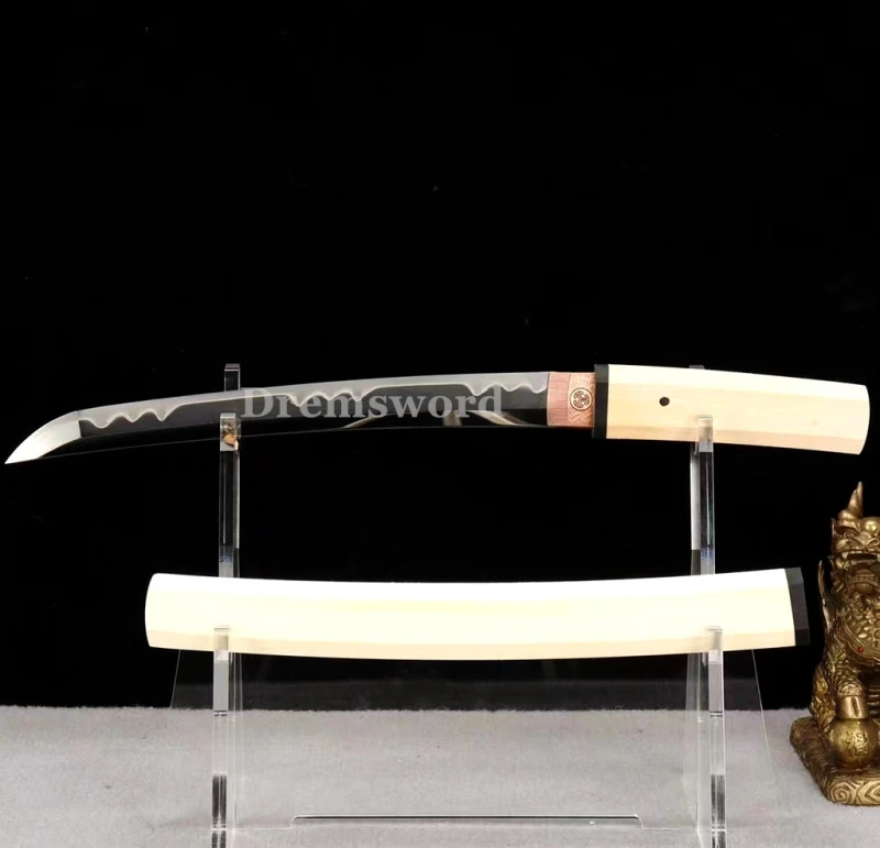 Handmade Clay tempered T10 Steel Japanese Samurai mini Sword tanto  full tang battle ready sharp Real hamon Drem6211