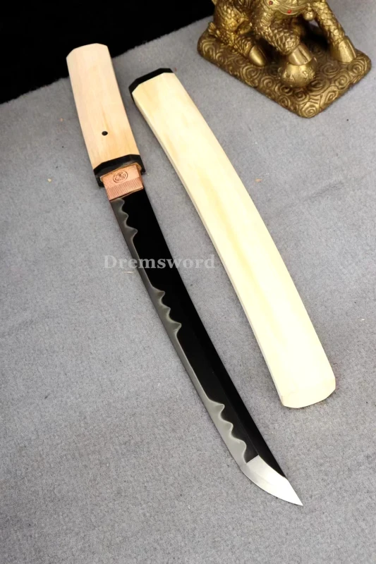 Handmade Clay tempered T10 Steel Japanese Samurai mini Sword tanto  full tang battle ready sharp Real hamon Drem6211