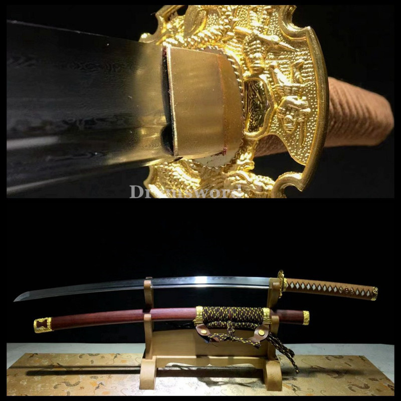 Hand made Folded steel clay tempered Japanese katana samurai Sword  sharp blade Drem 769