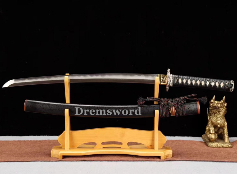Hand made Folded steel clay tempered Japanese Samurai Sword Wakizashi sharp blade Drem 772