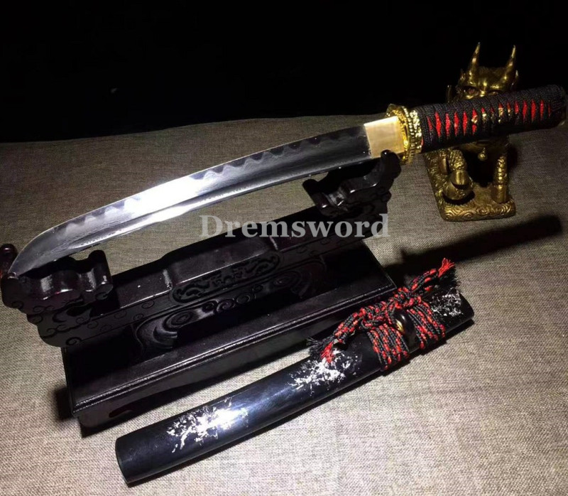 Hand made Folded steel clay tempered tanto Japanese samurai  Sword battle ready  sharp blade Drem 767