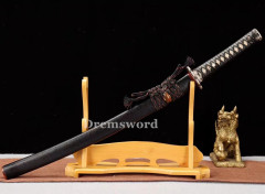 Handmade Folded steel clay tempered Japanese Samurai Sword black Wakizashi Shinogi Zukuri sharp blade.
