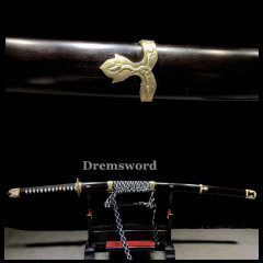 Handmade Folded steel clay tempered black Tachi Japanese samurai Sword Shinogi Zukuri sharp blade