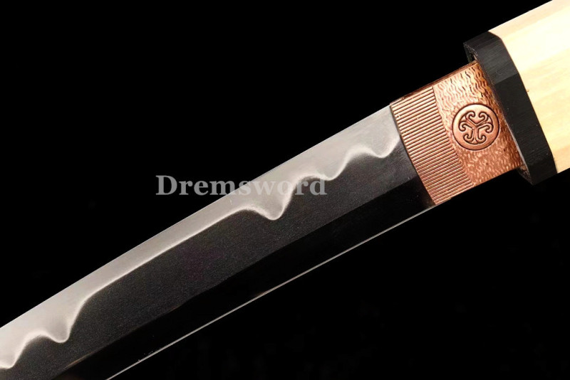 Handmade Clay tempered T10 Steel Japanese Samurai mini Sword tanto  full tang battle ready sharp Real hamon Drem6211