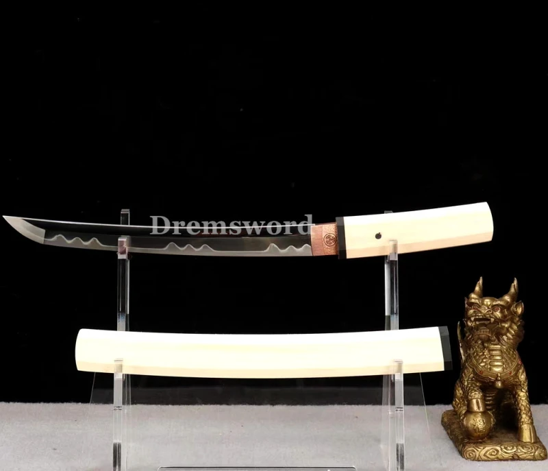Handmade Clay tempered T10 Steel Japanese Samurai mini Sword tanto  full tang battle ready sharp Real hamon Drem6211
