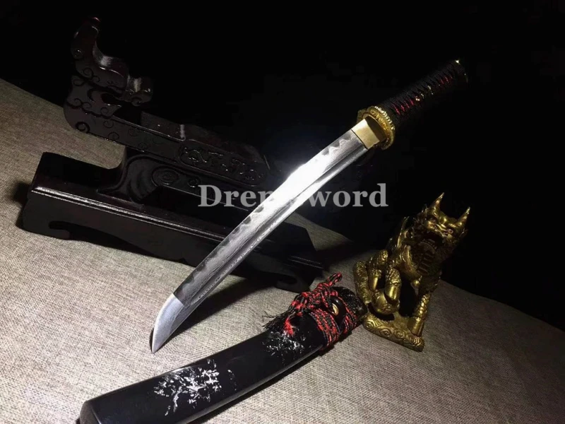 Hand made Folded steel clay tempered tanto Japanese samurai  Sword battle ready  sharp blade Drem 767