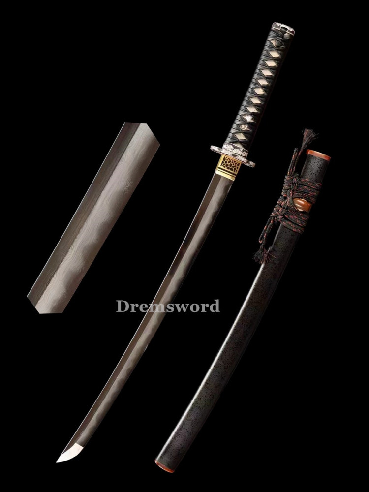 Hand made Folded steel clay tempered Japanese Samurai Sword Wakizashi sharp blade Drem 772