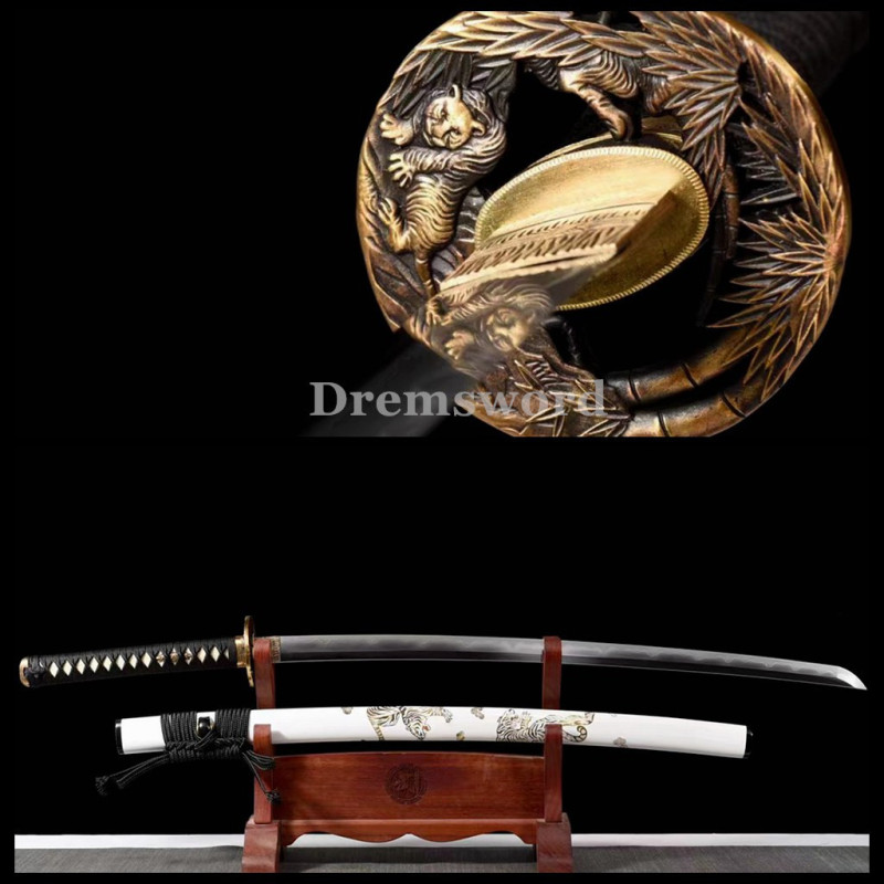 Hand made Folded steel clay tempered Japanese katana samurai Sword  sharp blade Drem 766