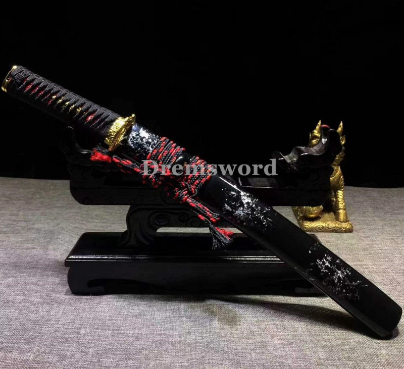 Hand made Folded steel clay tempered tanto Japanese samurai  Sword battle ready  sharp blade Drem 767