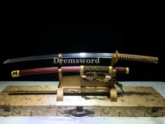 Handmade Folded steel clay tempered brown and red sword Japanese katana samurai Sword Shinogi Zukuri sharp blade.