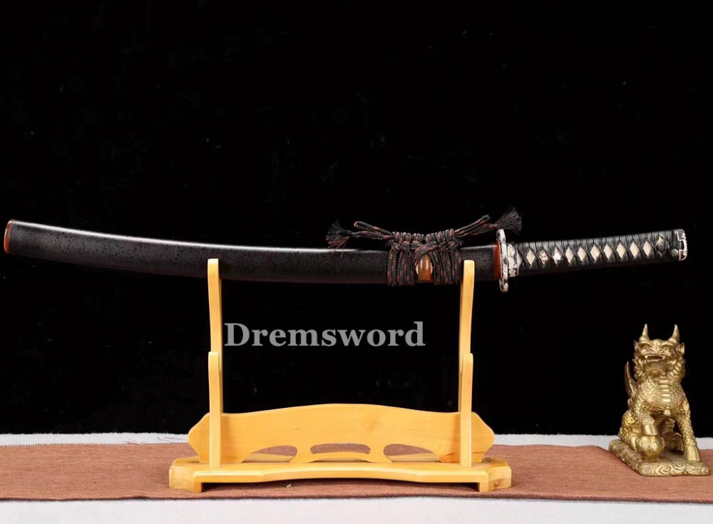 Hand made Folded steel clay tempered Japanese Samurai Sword Wakizashi sharp blade Drem 772