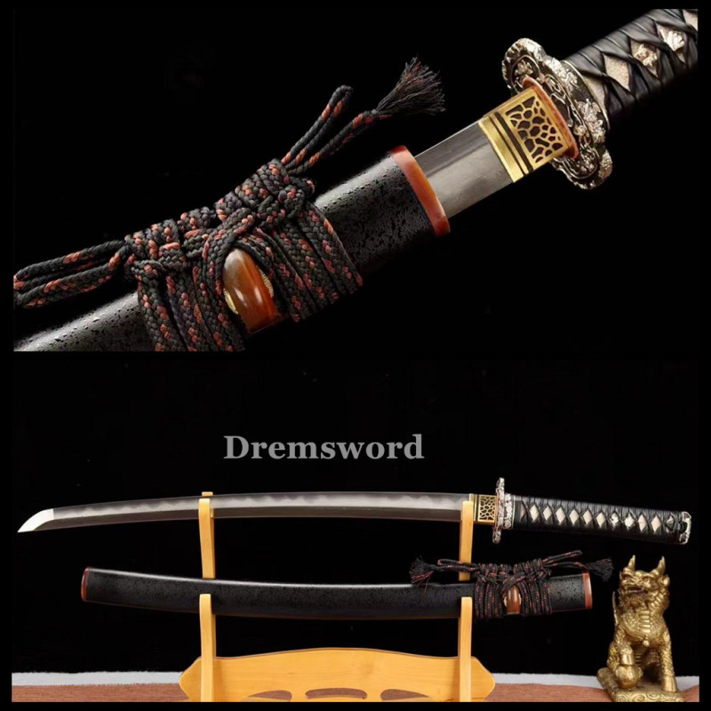 Hand made Folded steel clay tempered Japanese Samurai Sword Wakizashi sharp blade Drem 772