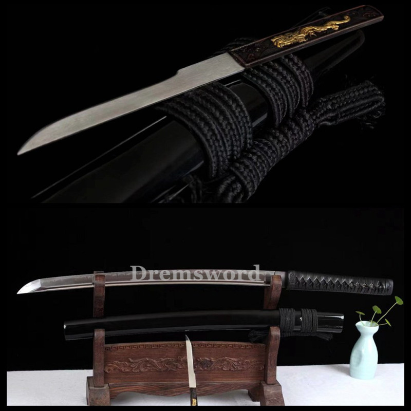 Handmade Clay tempered T10 Steel Japanese Samurai Wakizashi Sword  full tang battle ready sharp Real hamon.Drem6212