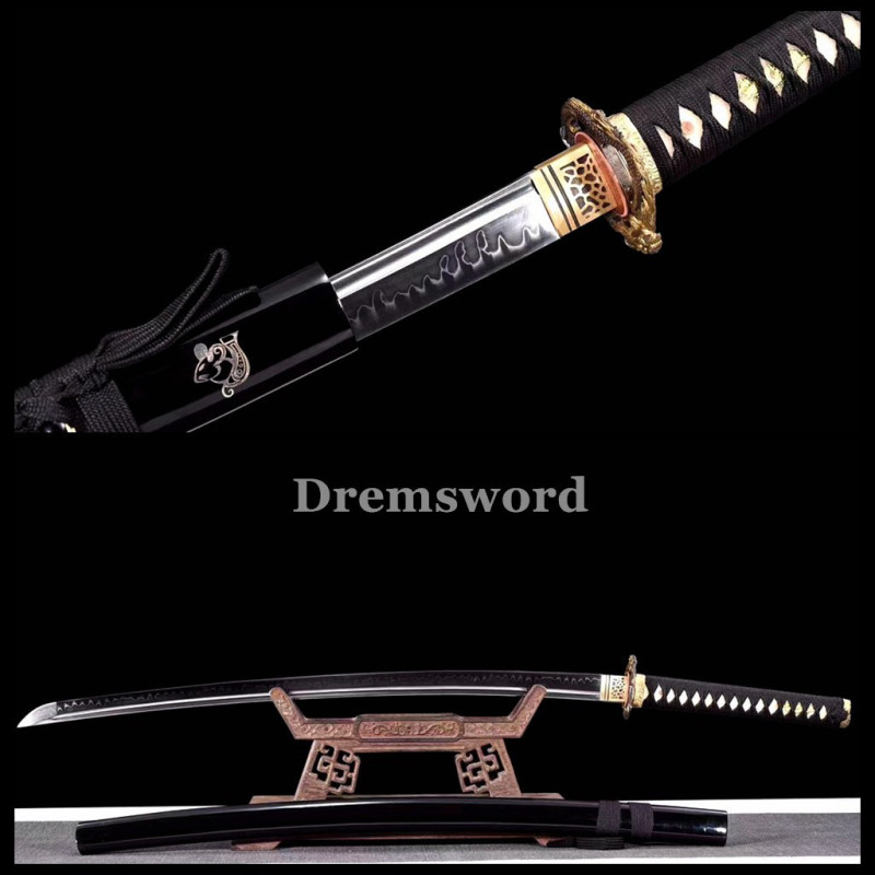Handmade Clay tempered T10 Steel Japanese Samurai Katana Sword  full tang sharp Real hamon.Drem6214