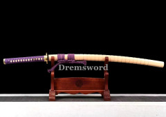 Handmade Clay tempered T10 Steel Japanese Samurai Katana Sword purple full tang sharp Shinogi Zukuri Genuine Yokote.