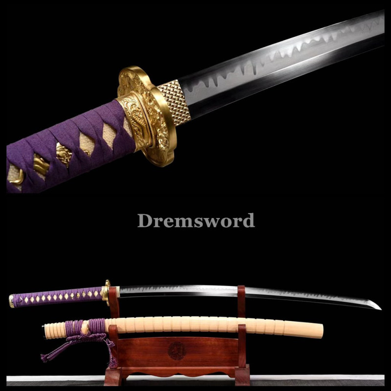 Handmade Clay tempered T10 Steel Japanese Samurai Katana Sword  full tang sharp Genuine Yokote.Drem6216