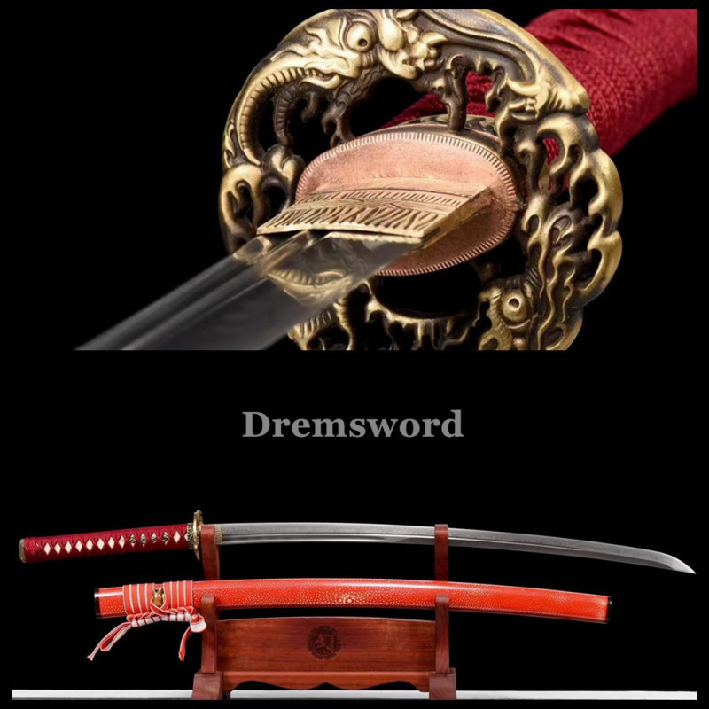 Handmade Clay tempered T10 Steel Japanese Samurai Katana Sword  full tang sharp Drem6219