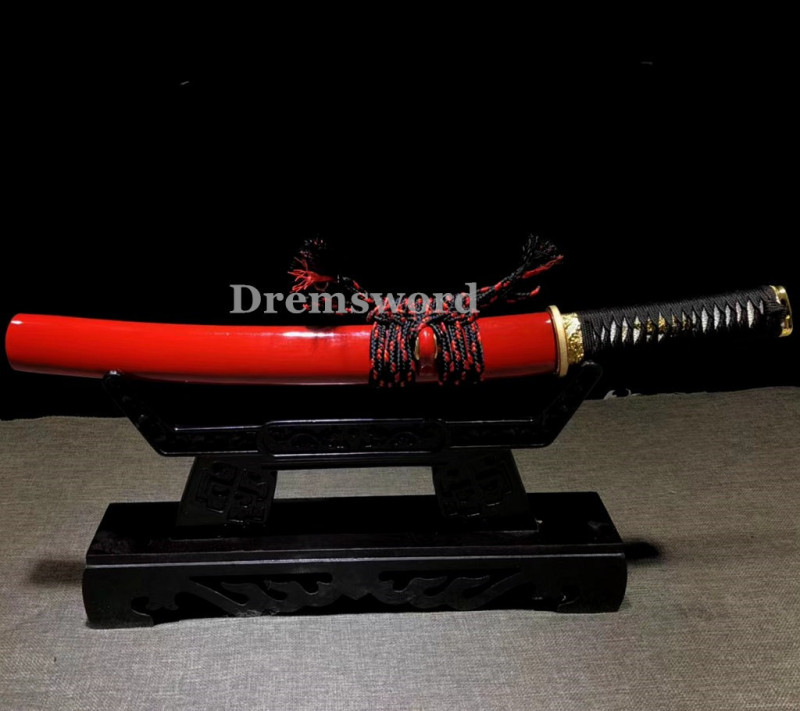 Handmade Clay tempered T10 Steel Japanese Samurai Tanto mini knife Sword  full tang sharp Real hamon.Drem6218