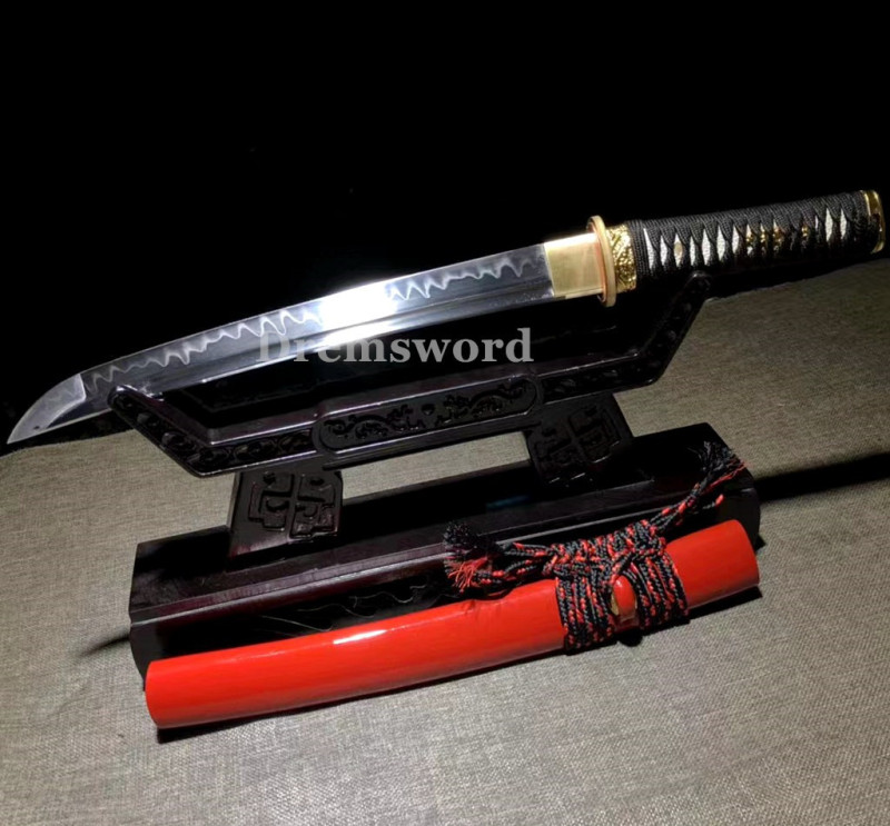 Handmade Clay tempered T10 Steel Japanese Samurai Tanto mini knife Sword  full tang sharp Real hamon.Drem6218