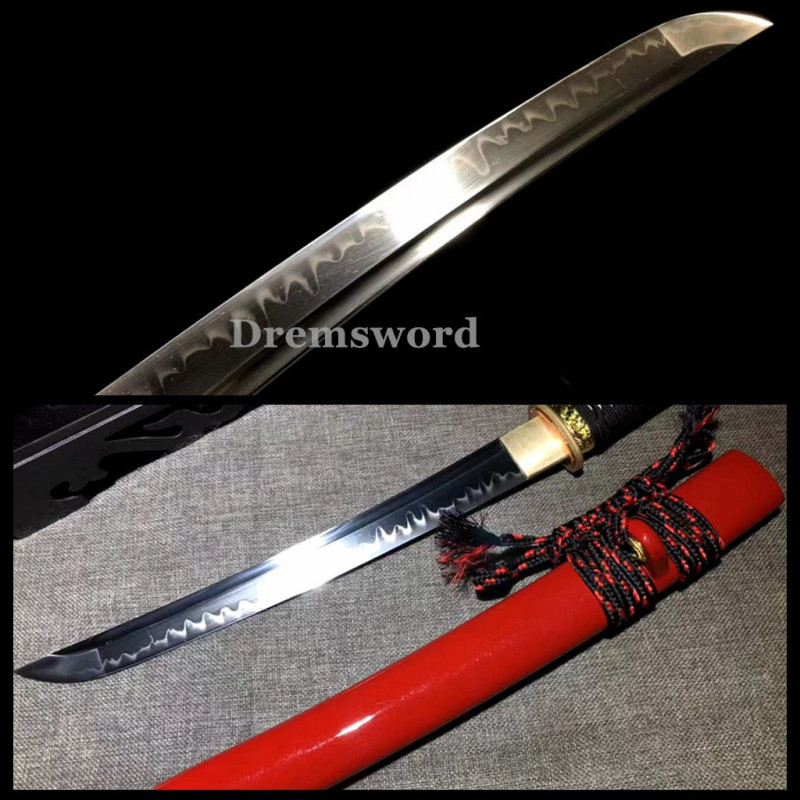 Handmade Clay tempered T10 Steel Japanese Samurai Tanto mini knife Sword  full tang sharp Real hamon.Drem6218