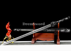 1095 High quality Carbon Steel Chinese JIAN龙王剑 Black wood Sword Full Tang Sword Battle Ready Real Sharp Ken