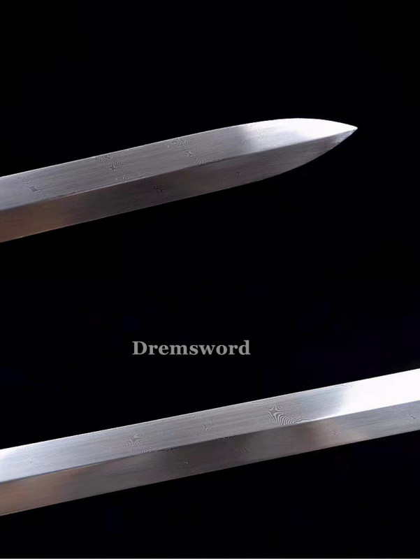 Handmade damascus folded steel  Chinese tang dynasty jian Genuine ray skin battle ready  real sharp sword  DremV2110.