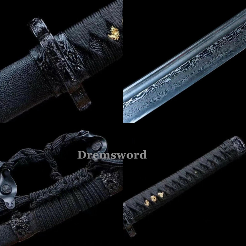 Handmade damascus folded steel  japanese samurai katana battle ready  real sharp sword  Drem3129.