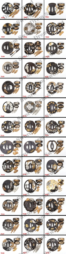 Japenese Samurai Sword Fittings including Alloy/Iron/Brass Tsuba, Fuchi, Koshirae, Saya