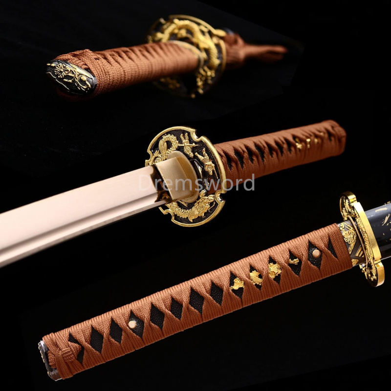 1095 High Carbon Steel  Japanese Sword Samurai Full Tang Sword Battle Ready Real Sharp Golden Blade Drem301.