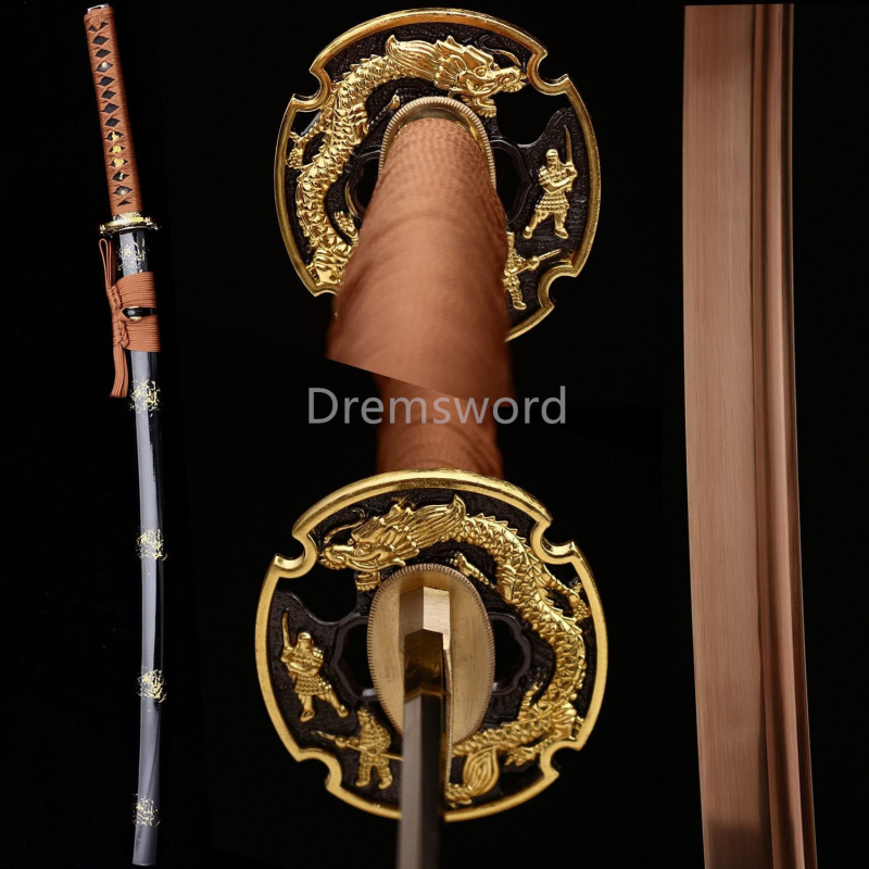 1095 High Carbon Steel  Japanese Sword Samurai Full Tang Sword Battle Ready Real Sharp Golden Blade Drem301.