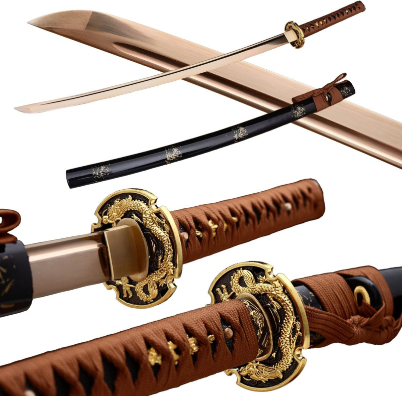 1095 High Carbon Steel  Japanese Sword Samurai Full Tang Sword Battle Ready Real Sharp Golden Blade Drem301.