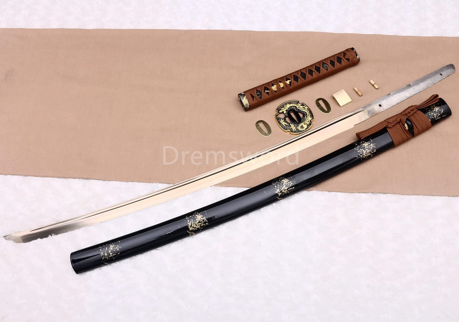 1095 High Carbon Steel  Japanese Sword Samurai Full Tang Sword Battle Ready Real Sharp Golden Blade Drem301.