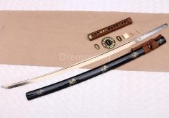 Hand forged 1095 High Carbon Steel Japanese Samurai Sword Full Tang Battle Ready Shinogi-Zukuri Real Sharp Gold Blade Drem301.