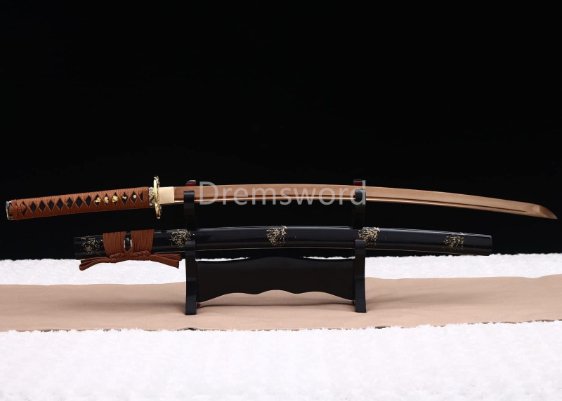 1095 High Carbon Steel  Japanese Sword Samurai Full Tang Sword Battle Ready Real Sharp Golden Blade Drem301.