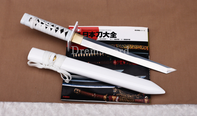 18.9 inch Handmade T10 Steel Clay Tempered Ninjato Japanese Ninja Tanto Short Sword full tang battle ready sharp Real Hamon
