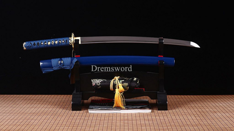Handmade 9260 Spring Steel Wakizashi Japanese Samurai Sword Sharp Battle Ready Shinogi-Zukuri Blue