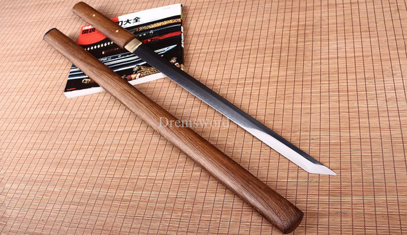 Handmade 9260 Spring Steel Wakizashi Japanese Samurai Real Sword Rosewood Saya Kiriha-Zukuri Brown