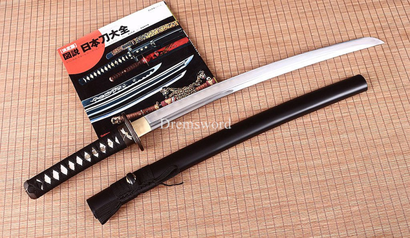 T10 Steel Clay Tempered Wakizashi Japanese Samurai Battle Sword Unokubi- Zukuri full tang Sharp Black.
