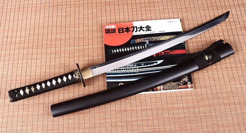 T10 Steel Clay Tempered Wakizashi Japanese Samurai Battle Sword Real Hamon Black SHINOGI-ZUKURI Full Tang .