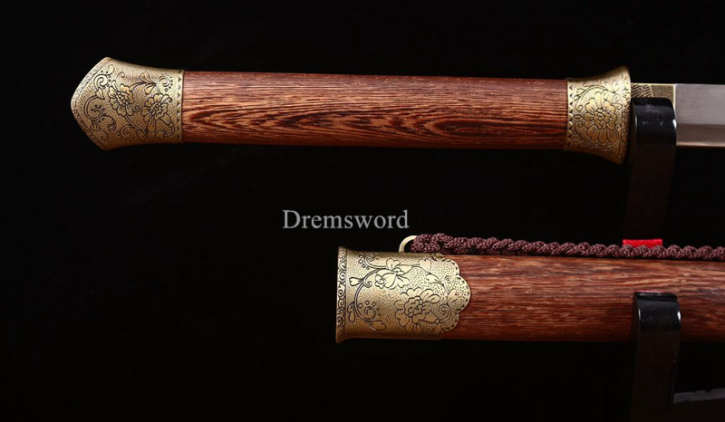 L6 Clay tempered Chokutō Straight Katana Japanese Samurai Sword Rosewood Saya KIRIHA-ZUKURI Brown