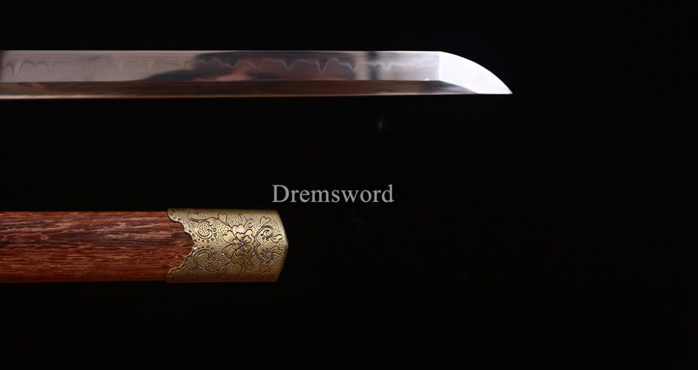 L6 Clay tempered Chokutō Straight Katana Japanese Samurai Sword Rosewood Saya KIRIHA-ZUKURI Brown