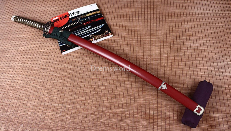 T10 Steel Clay Tempered Hada Polishing Tachi Japanese Samurai Sword Choji Hamon Shinogi Zukuri Full Tang  Sharp Red.