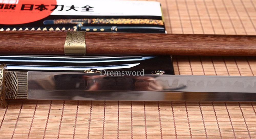 L6 Clay tempered Chokutō Straight Katana Japanese Samurai Sword Rosewood Saya KIRIHA-ZUKURI Brown