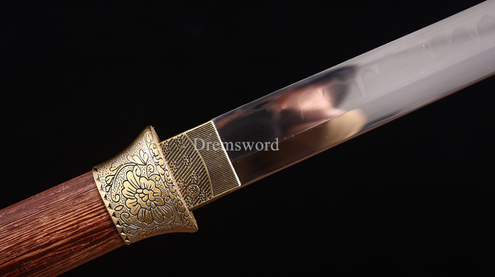 L6 Clay tempered Chokutō Straight Katana Japanese Samurai Sword Rosewood Saya KIRIHA-ZUKURI Brown