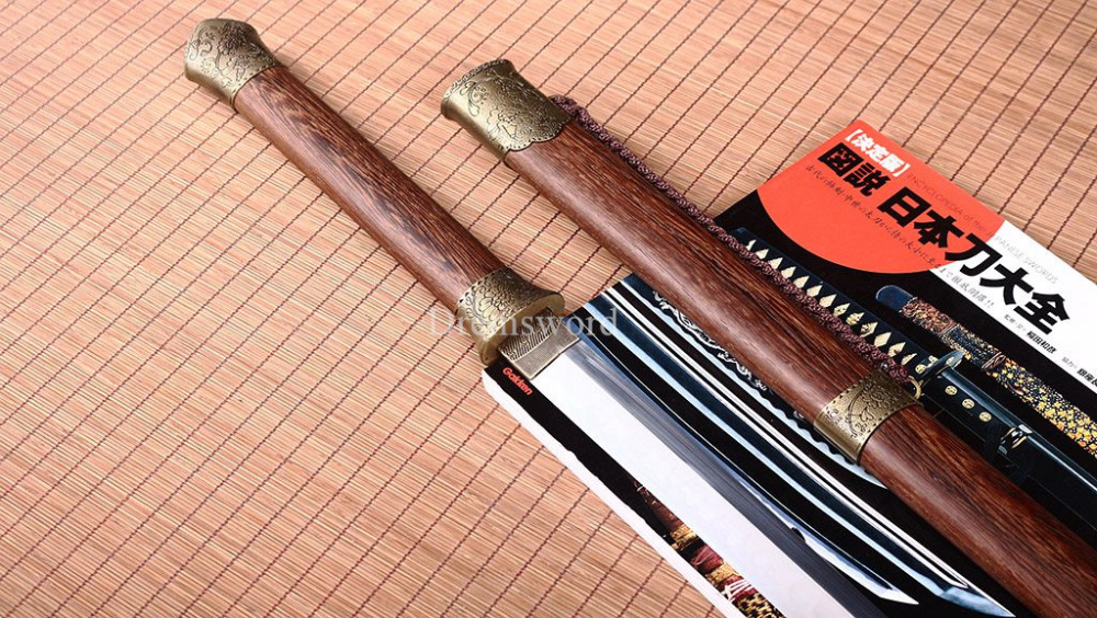 L6 Clay tempered Chokutō Straight Katana Japanese Samurai Sword Rosewood Saya KIRIHA-ZUKURI Brown