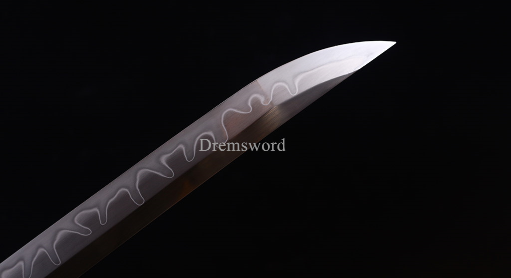 L6 Steel Clay Tempered Choji Hamon Blade Katana Japanese Samurai Sword O-kissaki SHINOGI-ZUKURI White