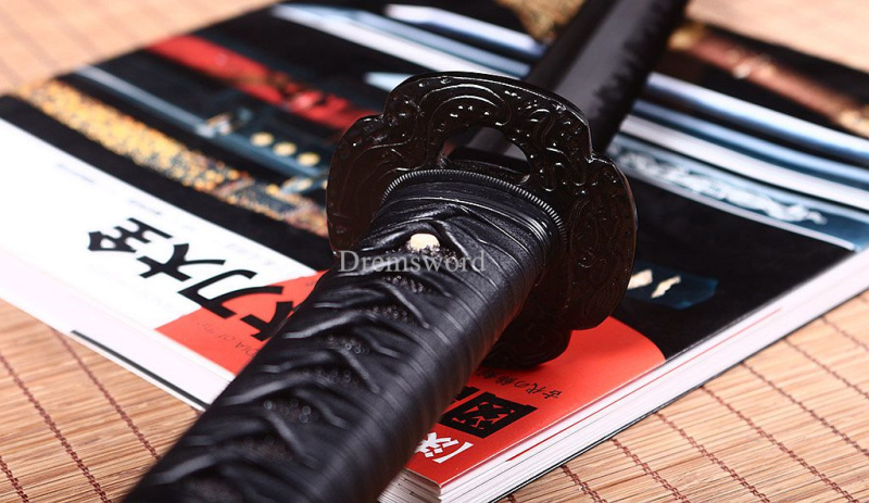Handmade T10 Steel ClayTempered Katana Japanese Samurai Sharp Functional Sword Shinogi Zukuri Full Tang Green Black.