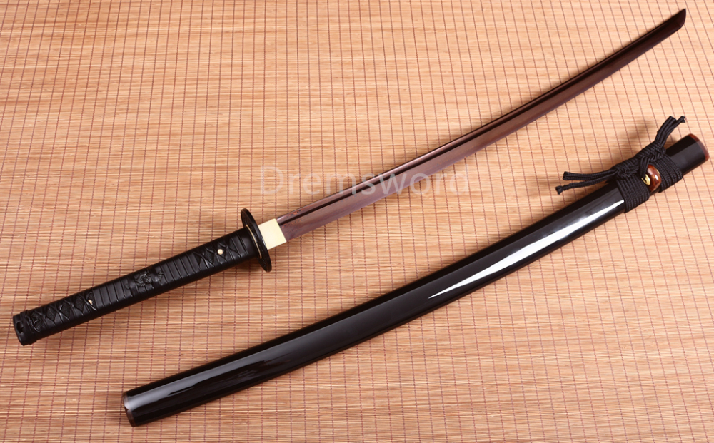 40.6" Damascus Folded Steel Katana Japanese Samurai Sword Red Blade Ox Horn Saya Shinogi Zukuri real sharp sword.